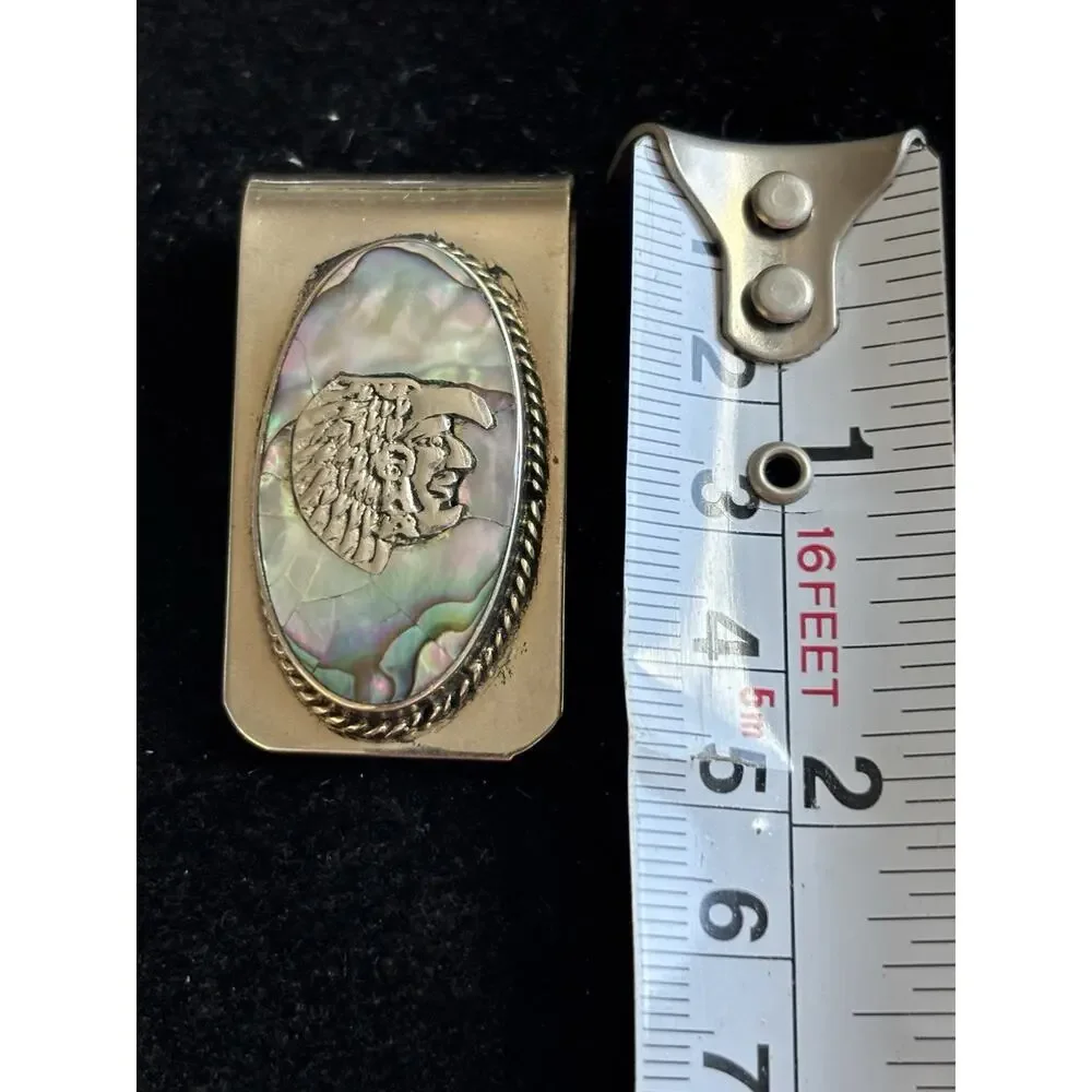 Vintage 1970’s Mexico Alpaca Abalone Inlay Money Clip Chieftain Profile